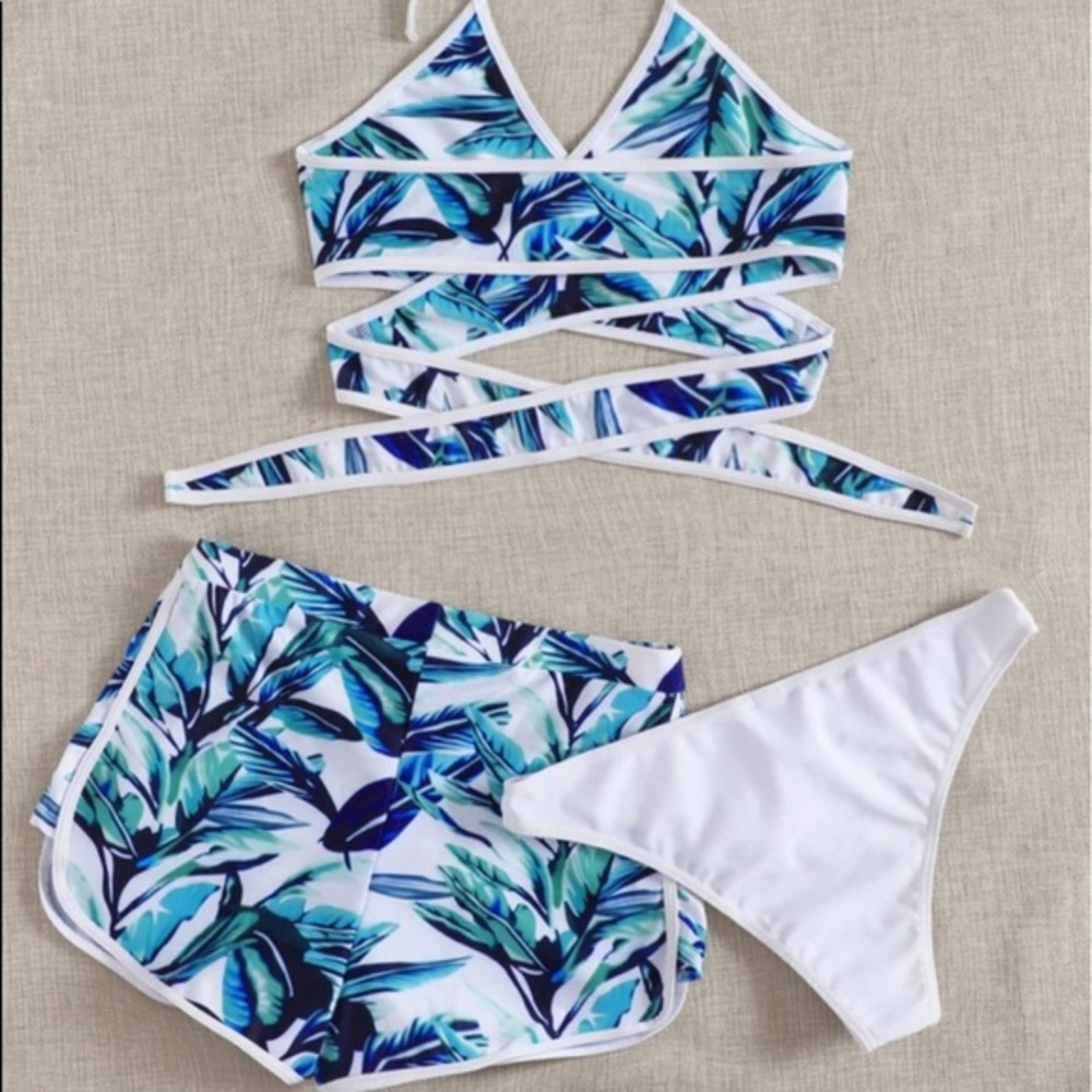 Tropics leaf print 3 piece shorts / swimming suit